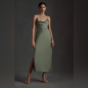 NWT BHLDN Anthropologie Cali Cowl Neck Gown Dress Moss Green Sz 6